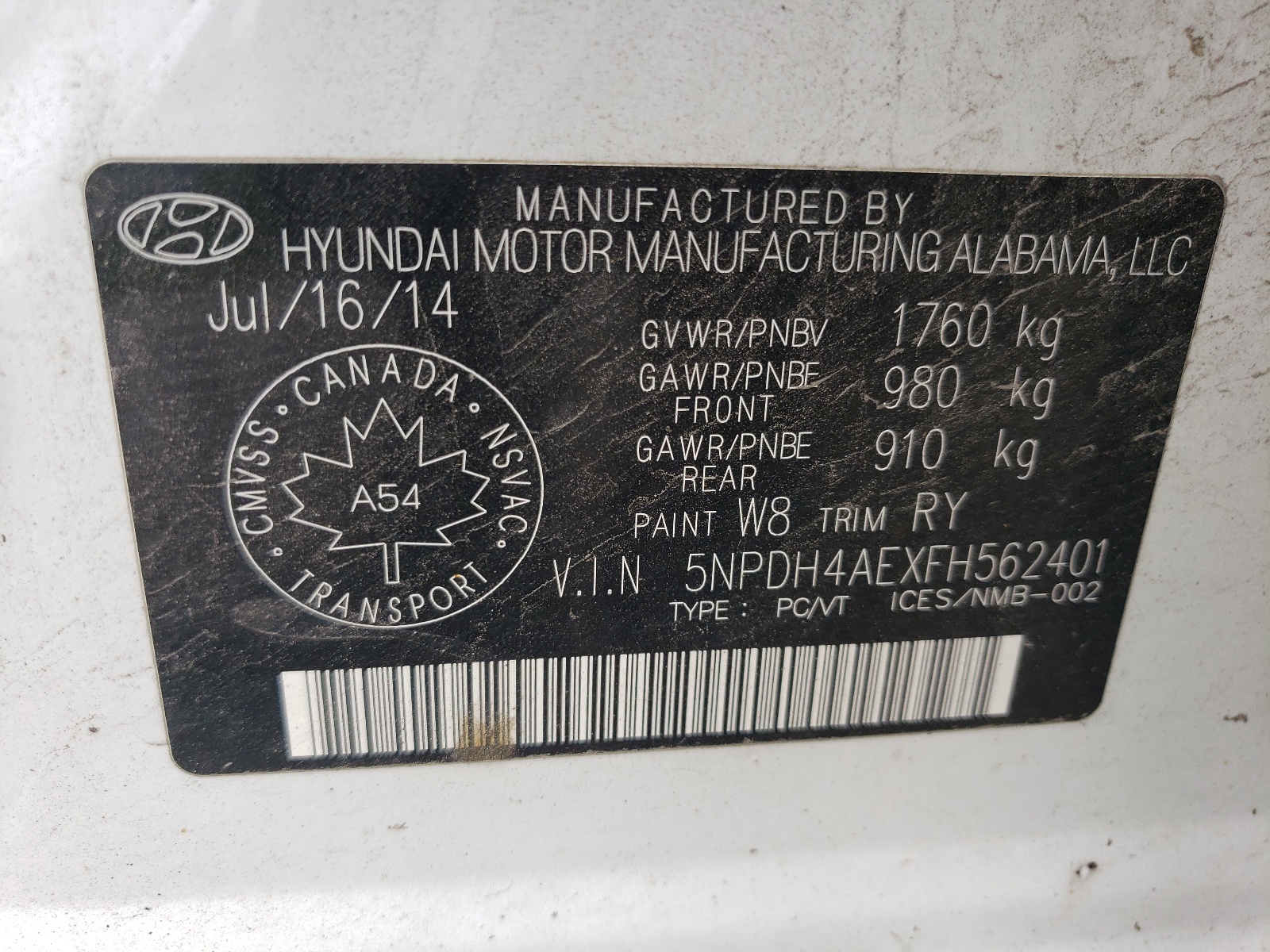 5NPDH4AEXFH562401 2015 Hyundai Elantra Se