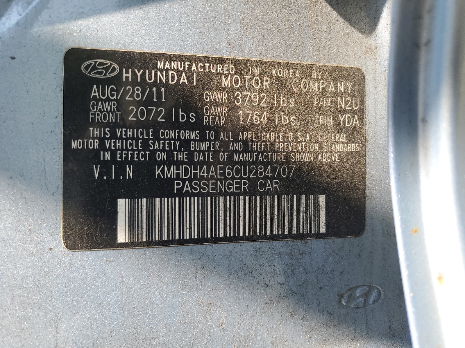 KMHDH4AE6CU284707 2012 Hyundai Elantra Gls