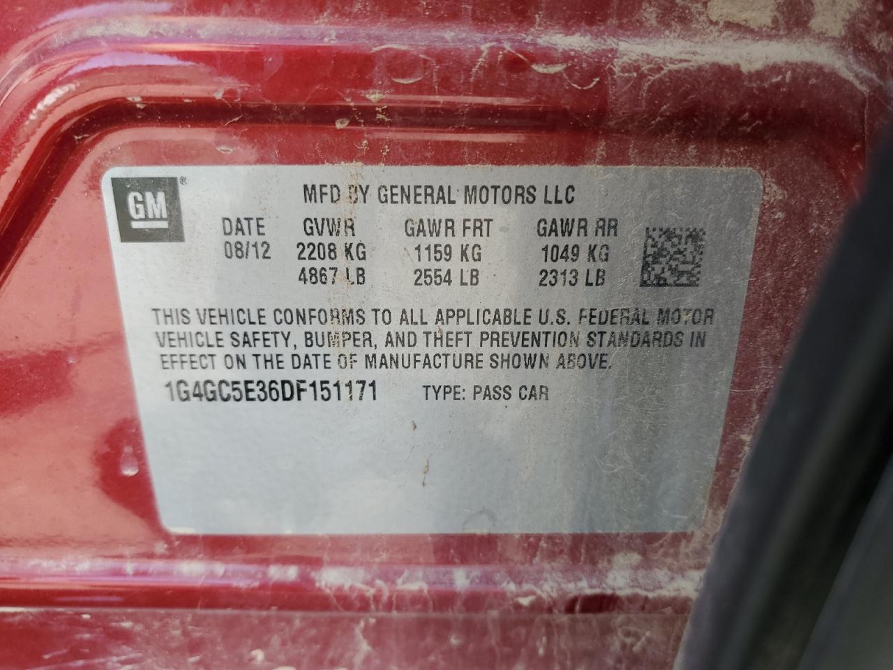 2013 Buick Lacrosse VIN: 1G4GC5E36DF151171 Lot: 62311504