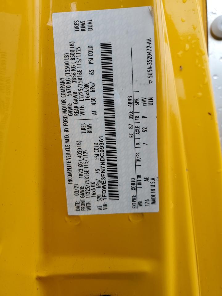 2022 Ford Econoline E350 Super Duty Cutaway Van VIN: 1FDWE3FN7NDC09361 Lot: 63708944