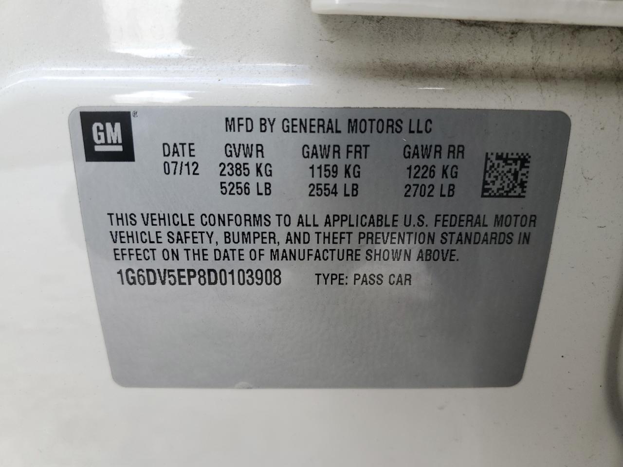 2013 Cadillac Cts-V VIN: 1G6DV5EP8D0103908 Lot: 62102704