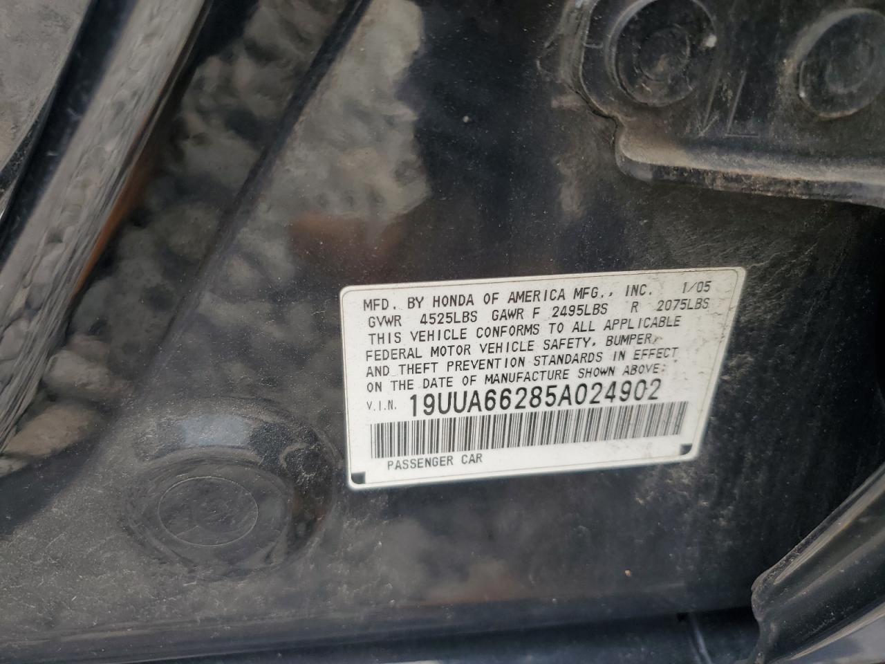 2005 Acura Tl VIN: 19UUA66285A024902 Lot: 63337694