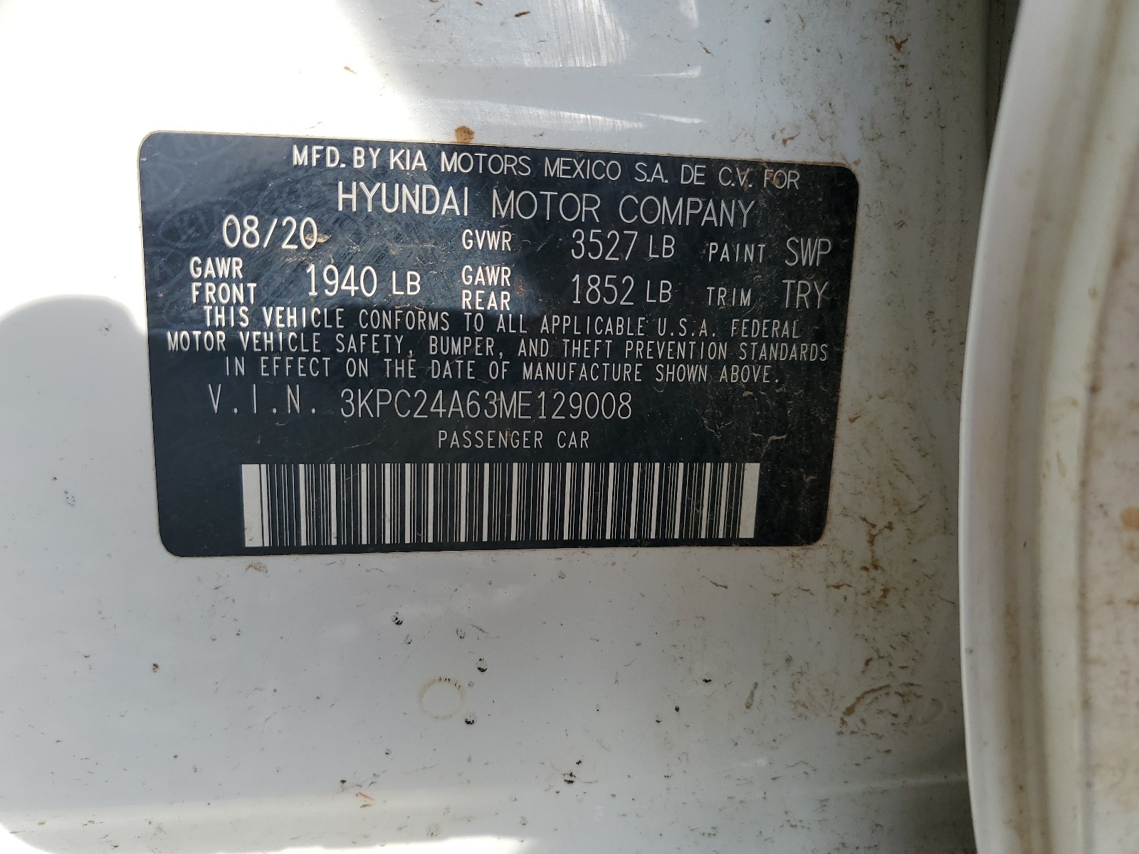 3KPC24A63ME129008 2021 Hyundai Accent Se