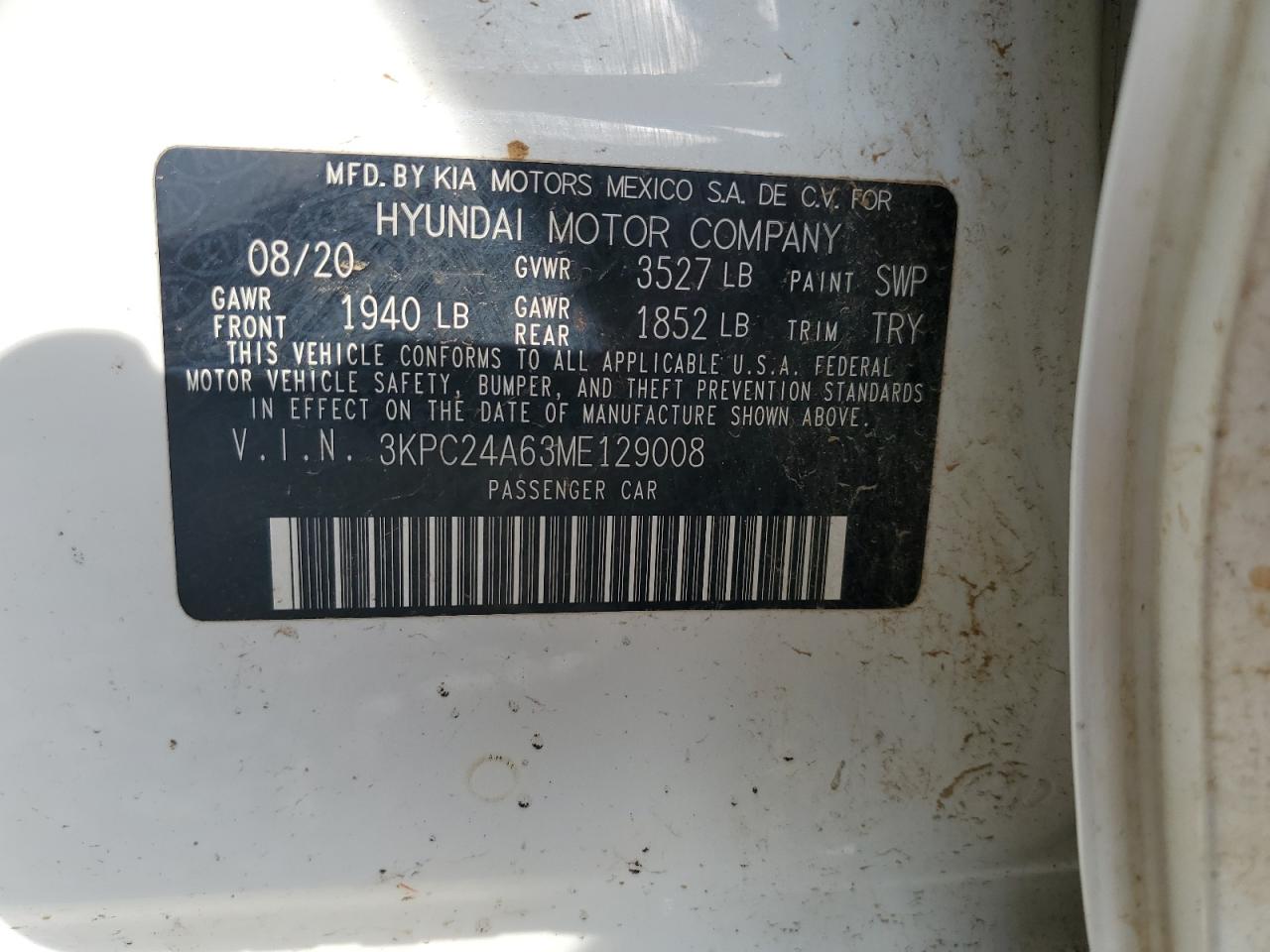 2021 Hyundai Accent Se VIN: 3KPC24A63ME129008 Lot: 62274714