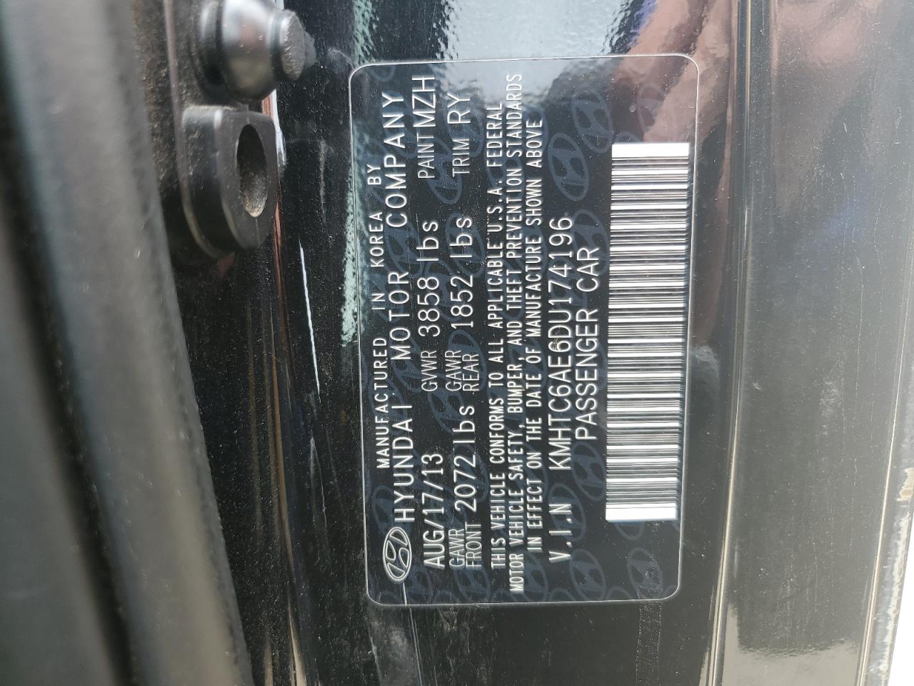 2013 Hyundai Veloster Turbo VIN: KMHTC6AE6DU174196 Lot: 64353194