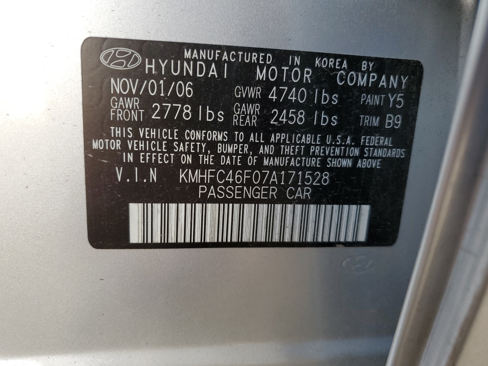 KMHFC46F07A171528 2007 Hyundai Azera Se