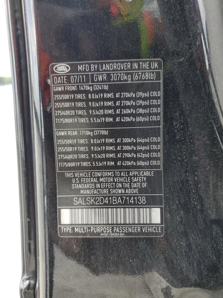 2011 Land Rover Range Rover Sport Lux VIN: SALSK2D41BA714138 Lot: 63515124