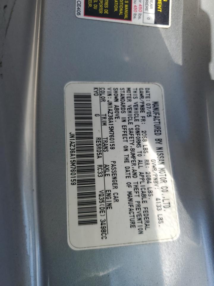 2005 Nissan 350Z Roadster VIN: JN1AZ36A15M760159 Lot: 61798994