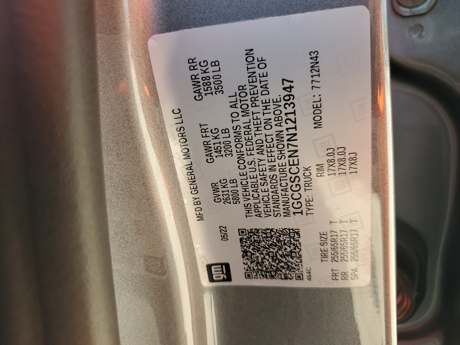 1GCGSCEN7N1213947 2022 Chevrolet Colorado Lt