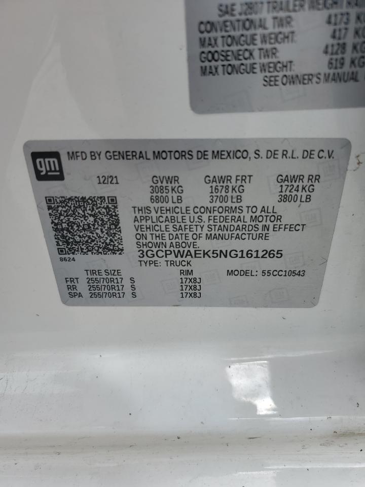 2022 Chevrolet Silverado Ltd C1500 VIN: 3GCPWAEK5NG161265 Lot: 64179954