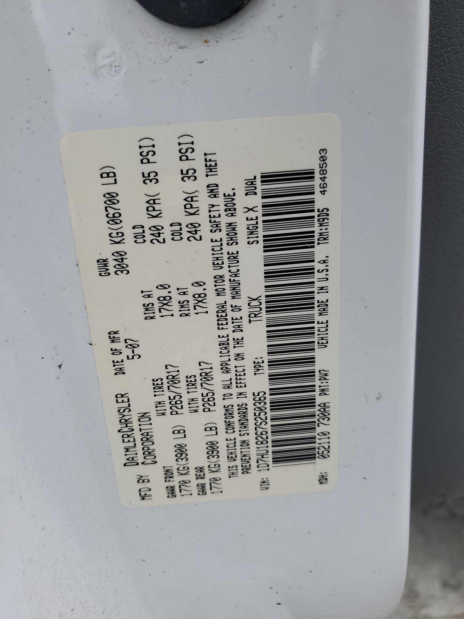 1D7HU18267S250365 2007 Dodge Ram 1500 St