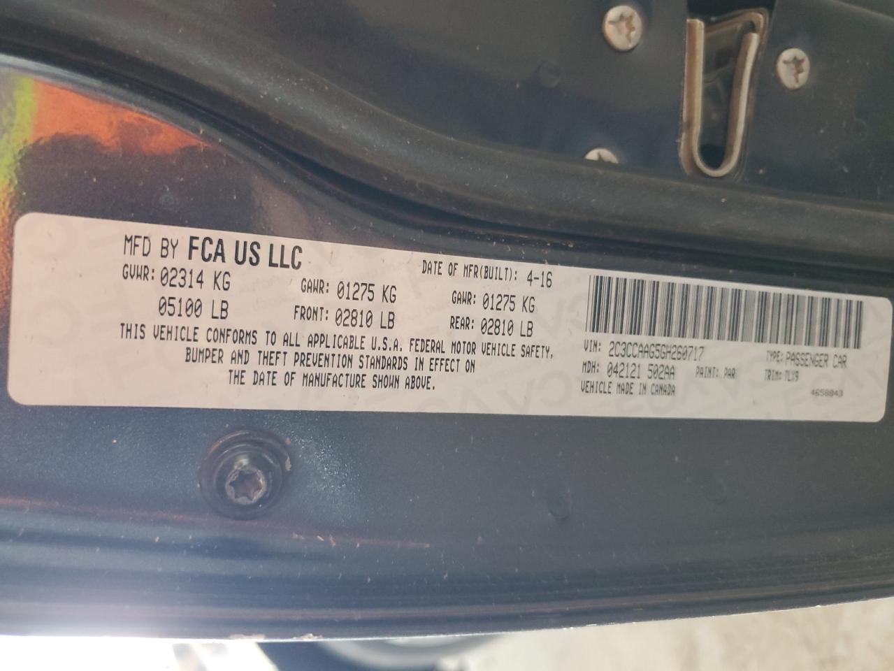 2016 Chrysler 300 Limited VIN: 2C3CCAAG5GH260717 Lot: 64227594