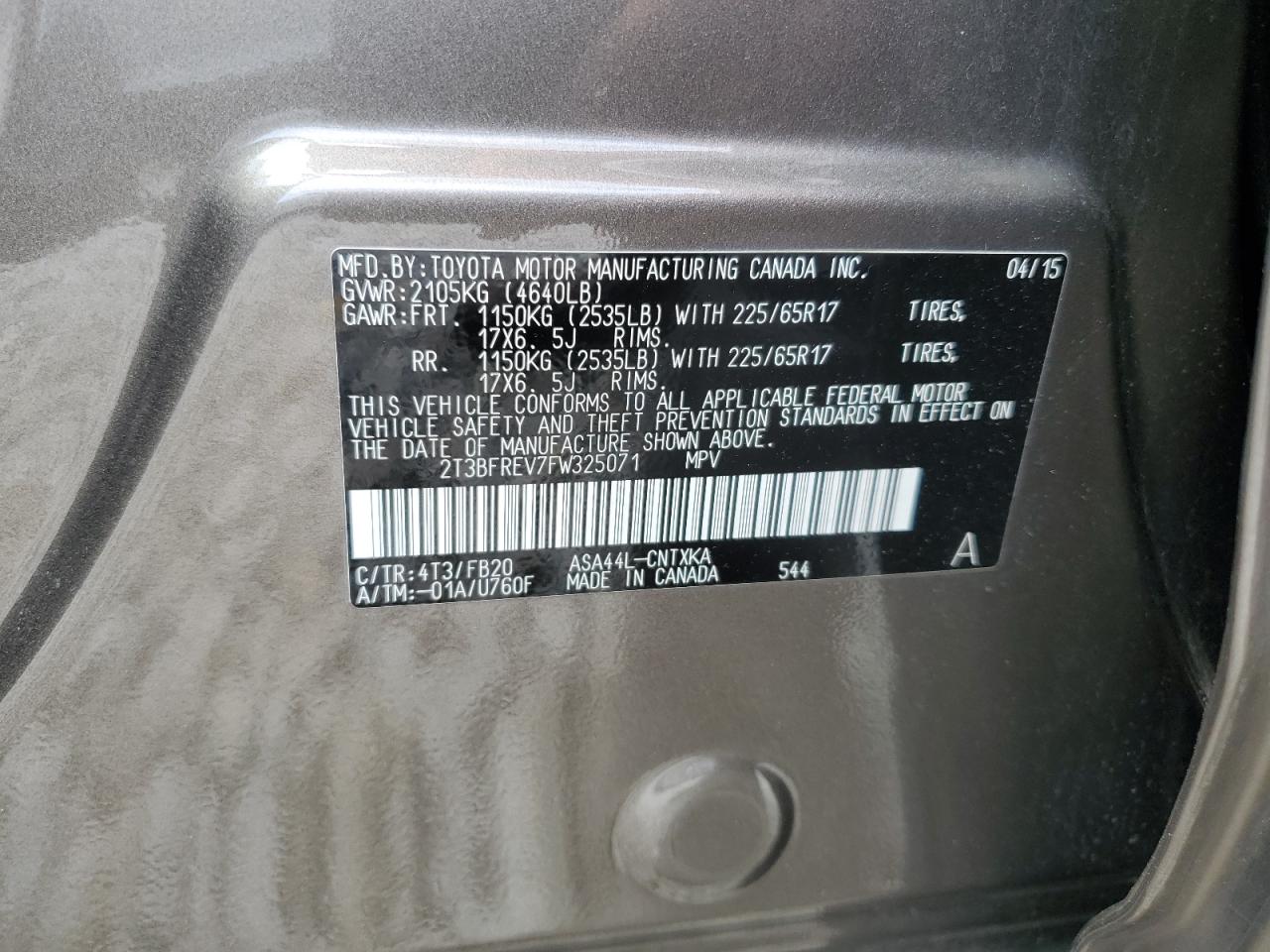 2015 Toyota Rav4 Le VIN: 2T3BFREV7FW325071 Lot: 64035604