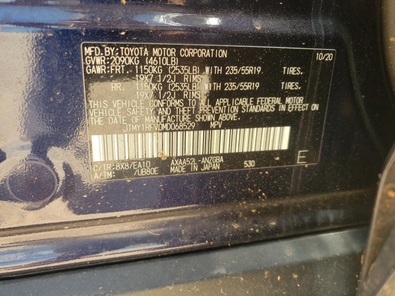 2021 Toyota Rav4 Limited VIN: JTMY1RFV0MD068529 Lot: 62456304