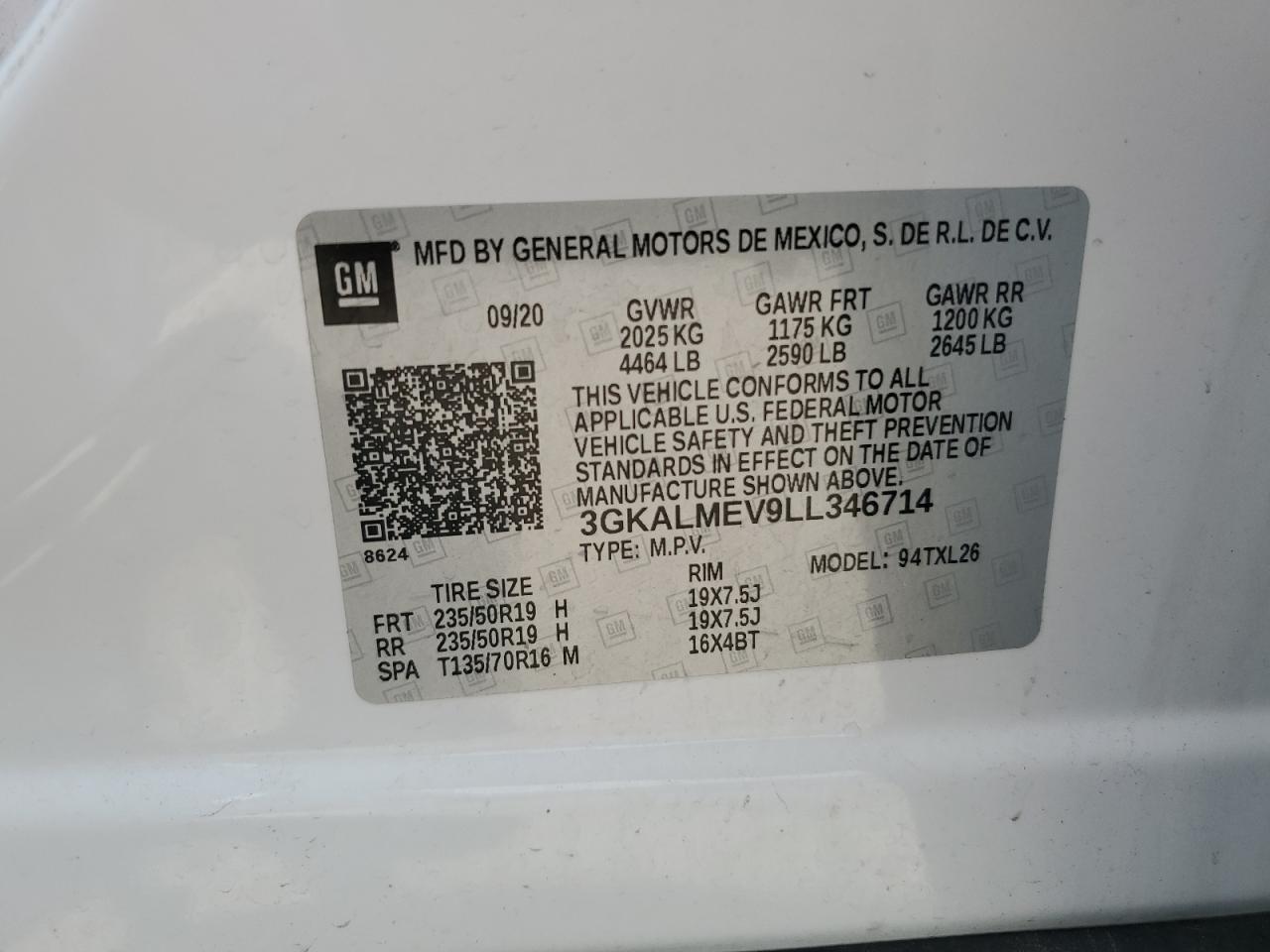 2020 GMC Terrain Sle VIN: 3GKALMEV9LL346714 Lot: 63794084