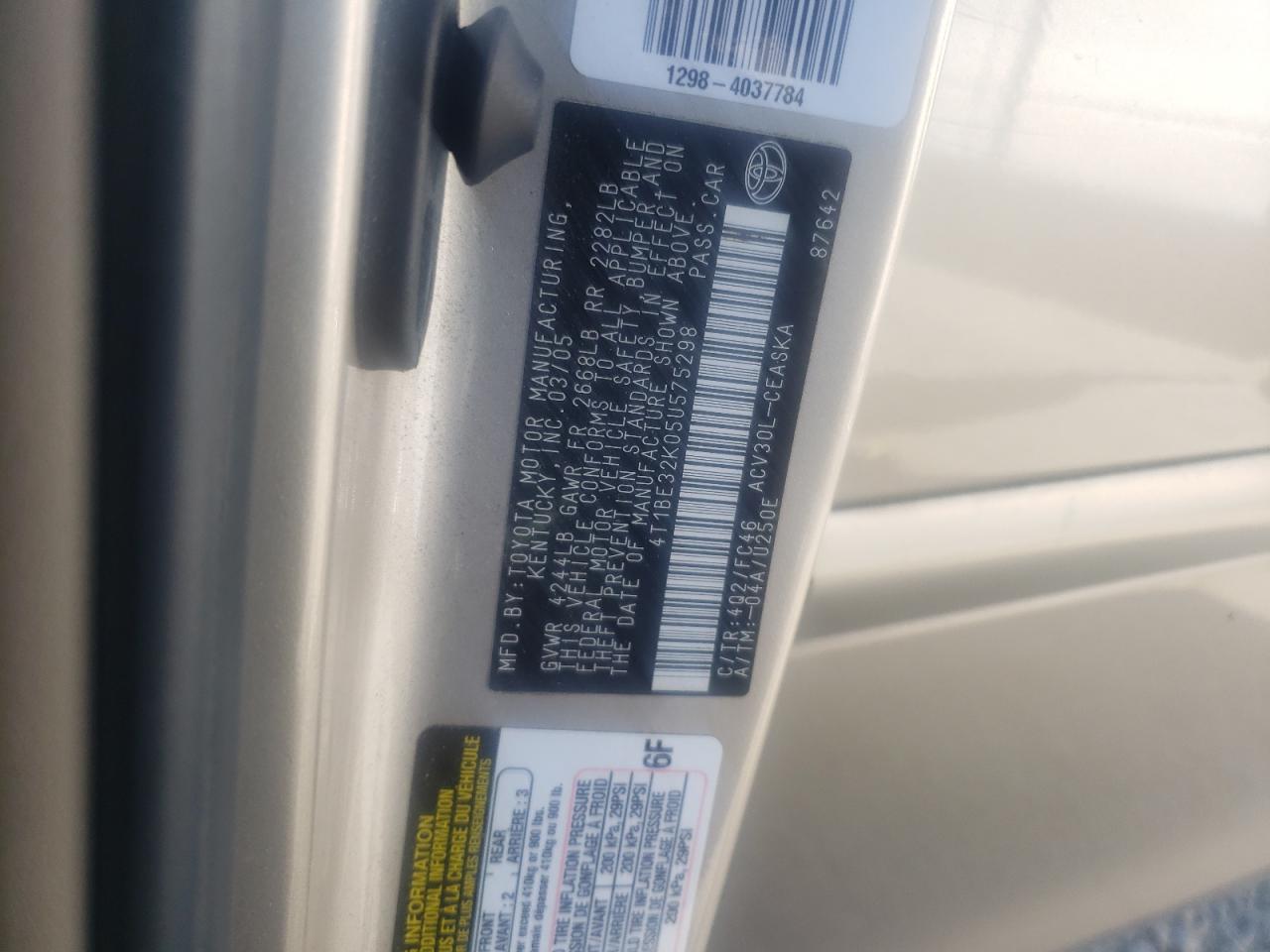 2005 Toyota Camry Le VIN: 4T1BE32K05U575298 Lot: 65442794