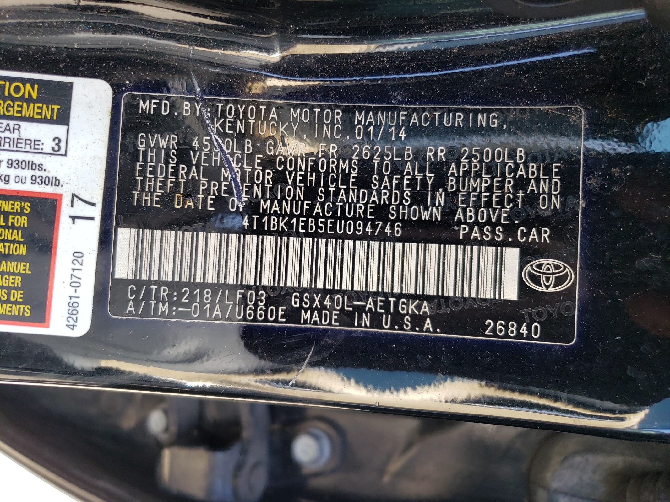 4T1BK1EB5EU094746 2014 Toyota Avalon Base