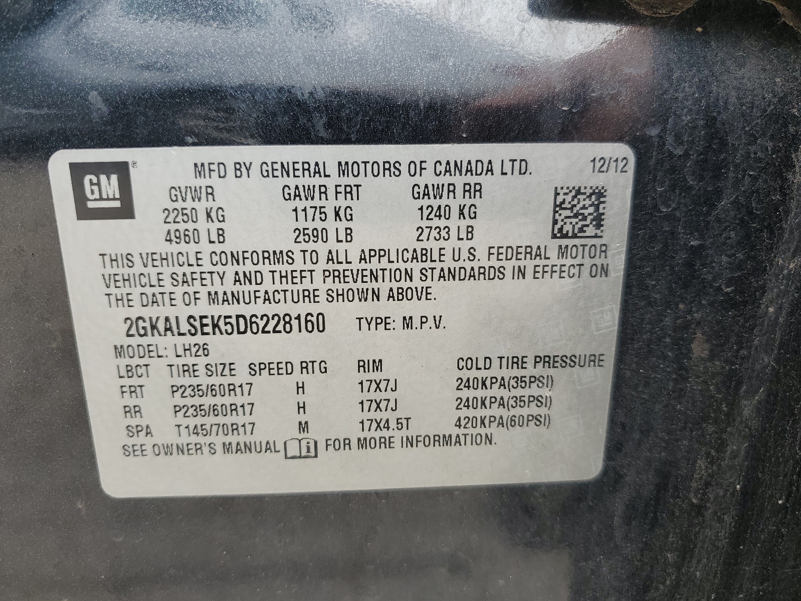 2GKALSEK5D6228160 2013 GMC Terrain Sle