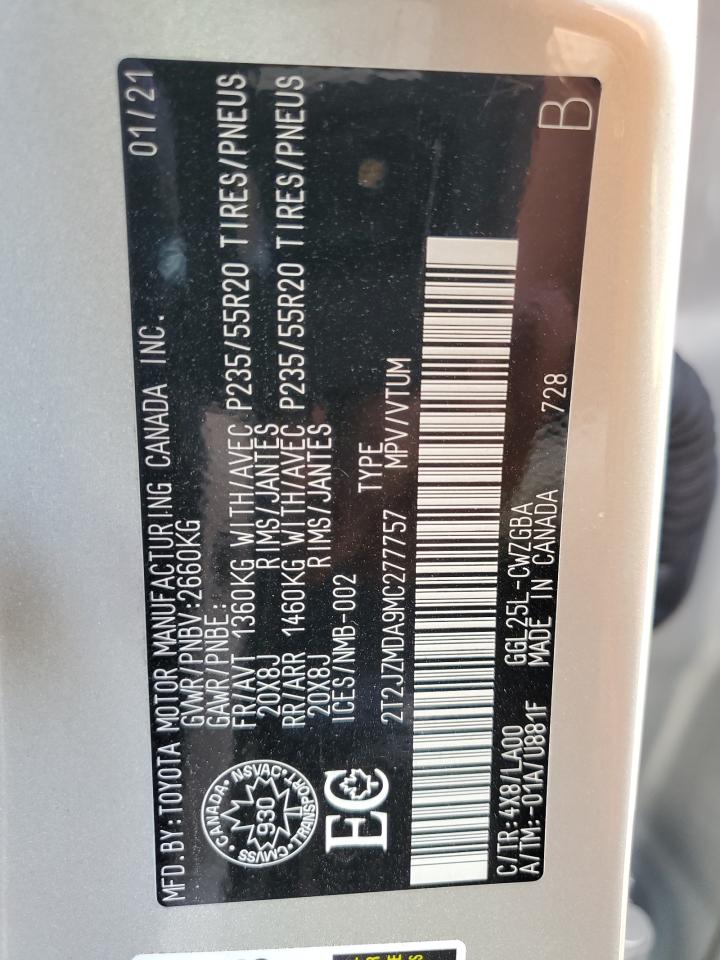 2021 Lexus Rx 350 VIN: 2T2JZMDA9MC277757 Lot: 62192694