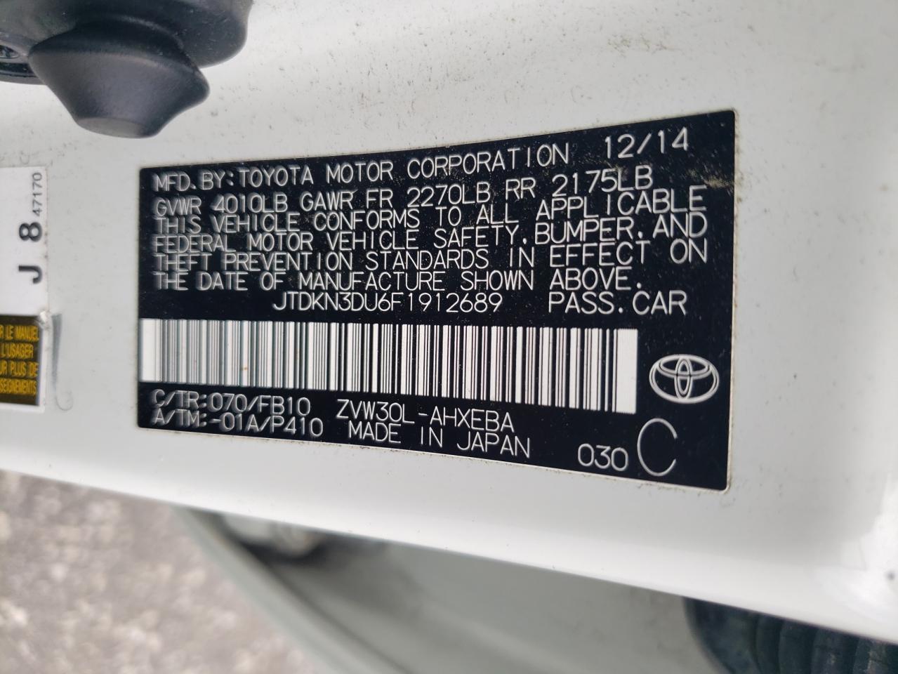 JTDKN3DU6F1912689 2015 Toyota Prius