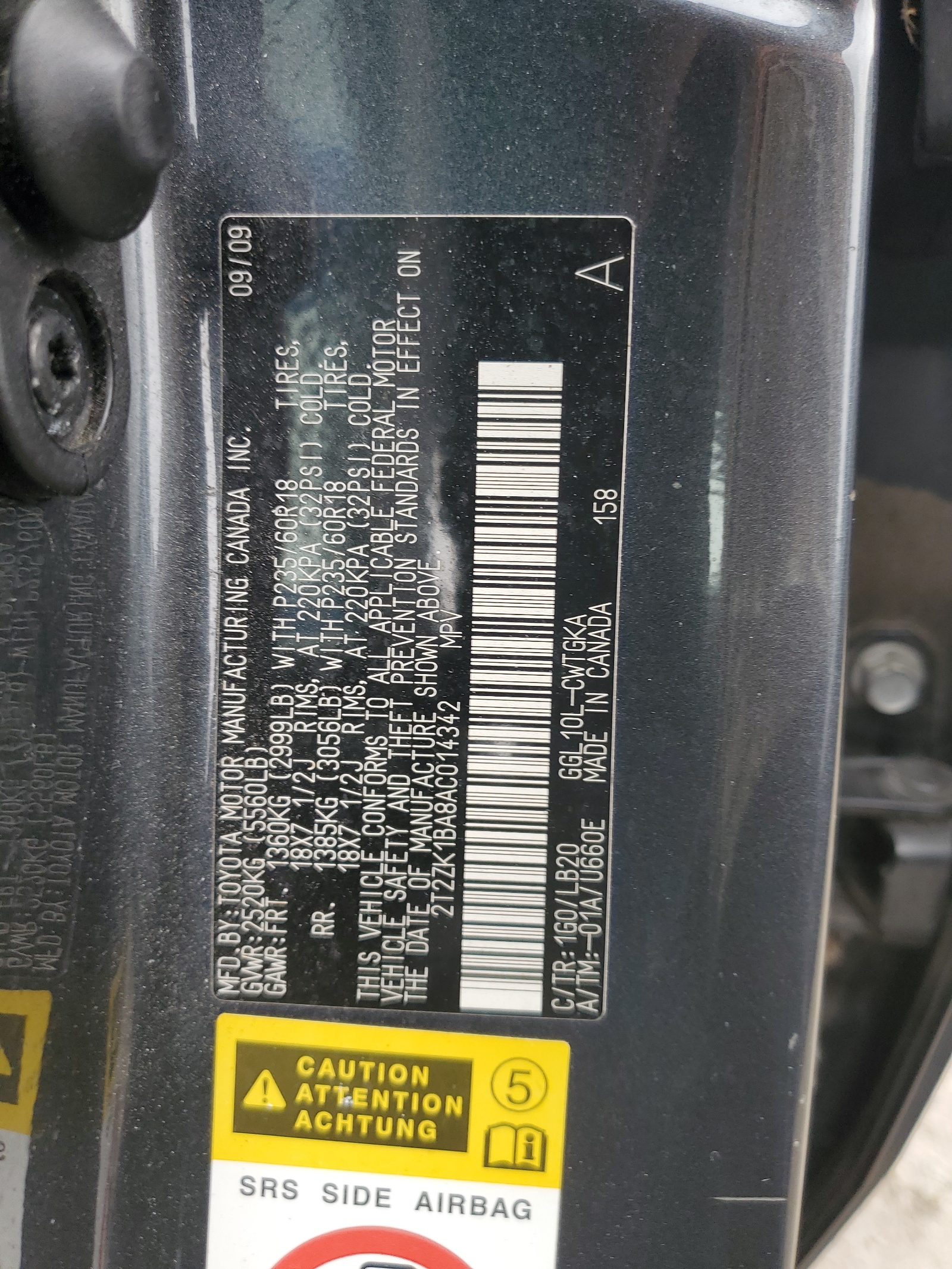 2T2ZK1BA8AC014342 2010 Lexus Rx 350