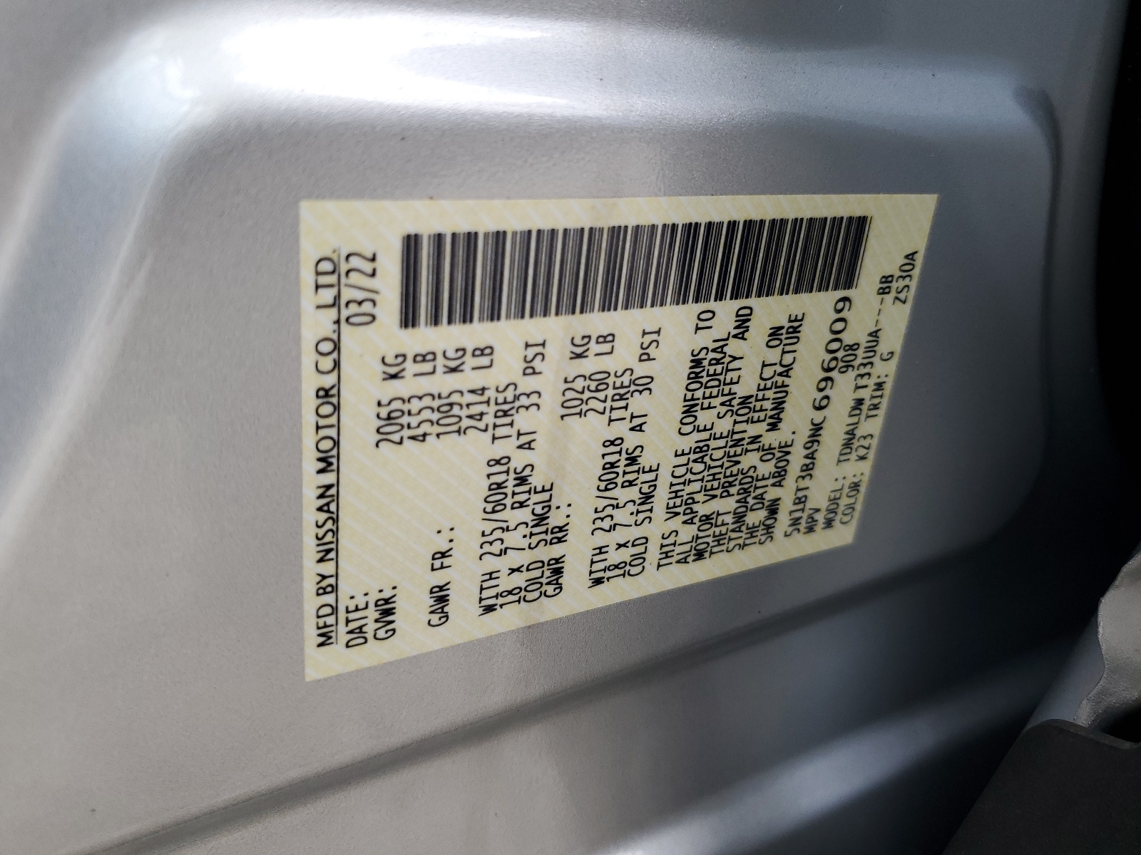 5N1BT3BA9NC696009 2022 Nissan Rogue Sv