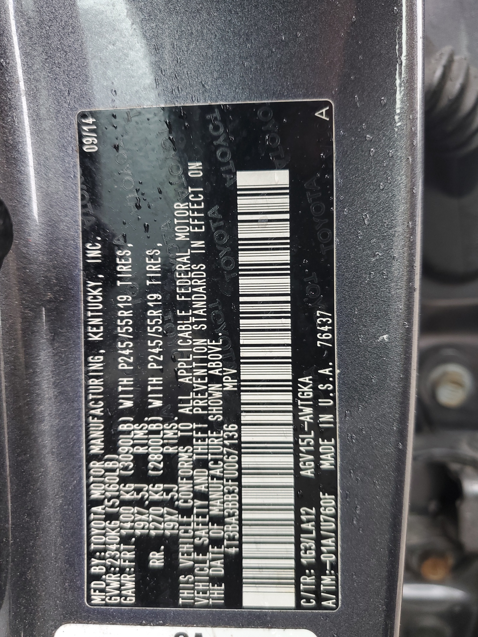 4T3BA3BB3FU067136 2015 Toyota Venza Le