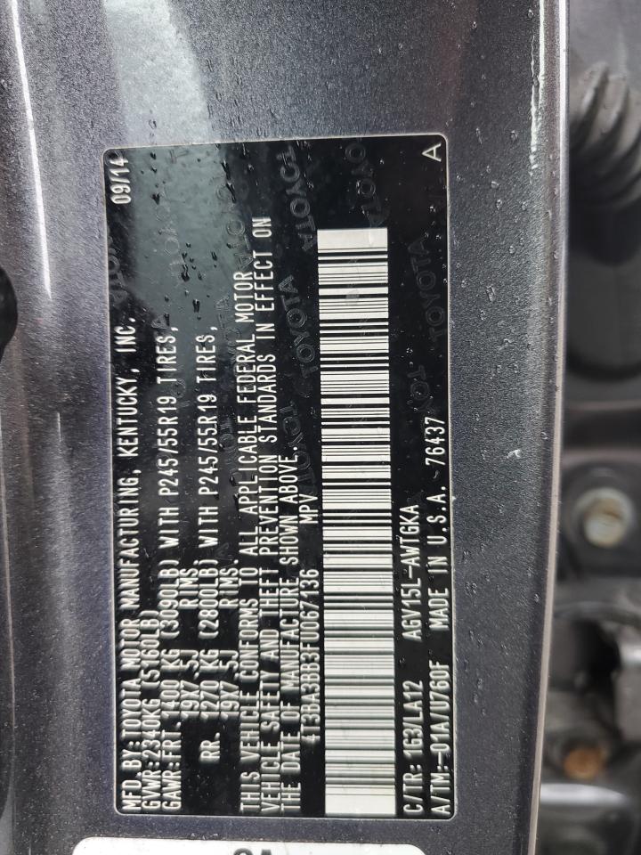 2015 Toyota Venza Le VIN: 4T3BA3BB3FU067136 Lot: 65031824