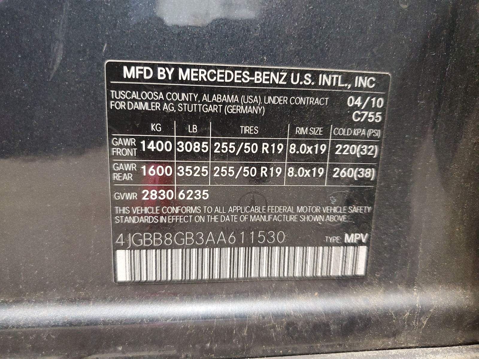 4JGBB8GB3AA611530 2010 Mercedes-Benz Ml 350 4Matic