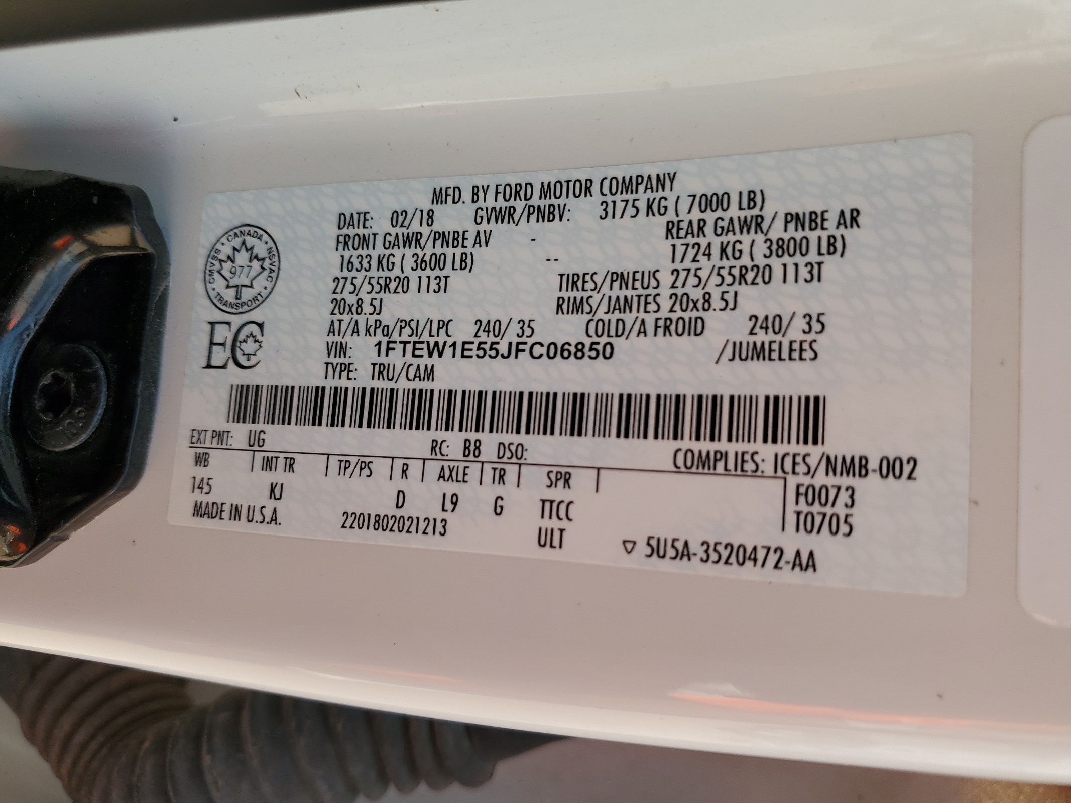 1FTEW1E55JFC06850 2018 Ford F150 Supercrew