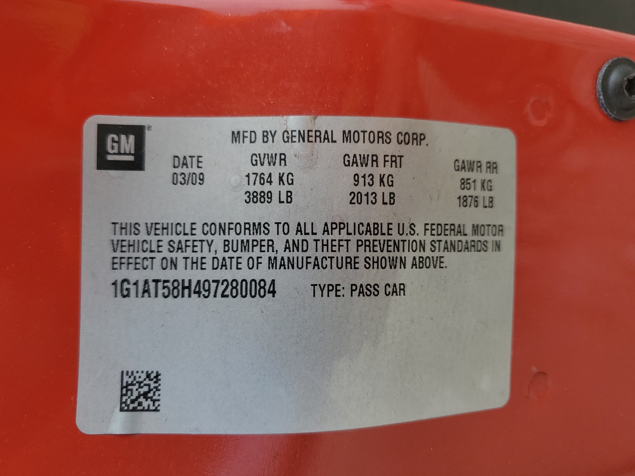 1G1AT58H497280084 2009 Chevrolet Cobalt Lt