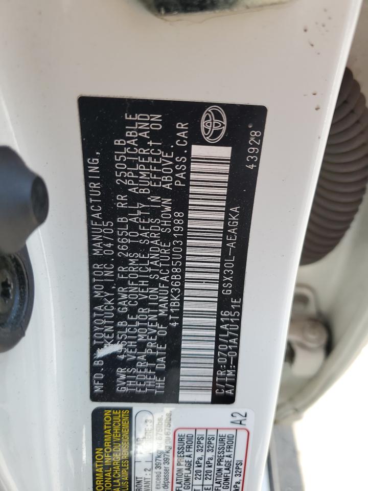 2005 Toyota Avalon Xl VIN: 4T1BK36B85U031988 Lot: 64338814