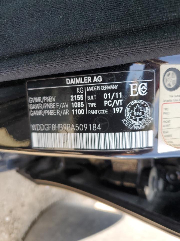 2011 Mercedes-Benz C 350 4Matic VIN: WDDGF8HB9BA509184 Lot: 62627584