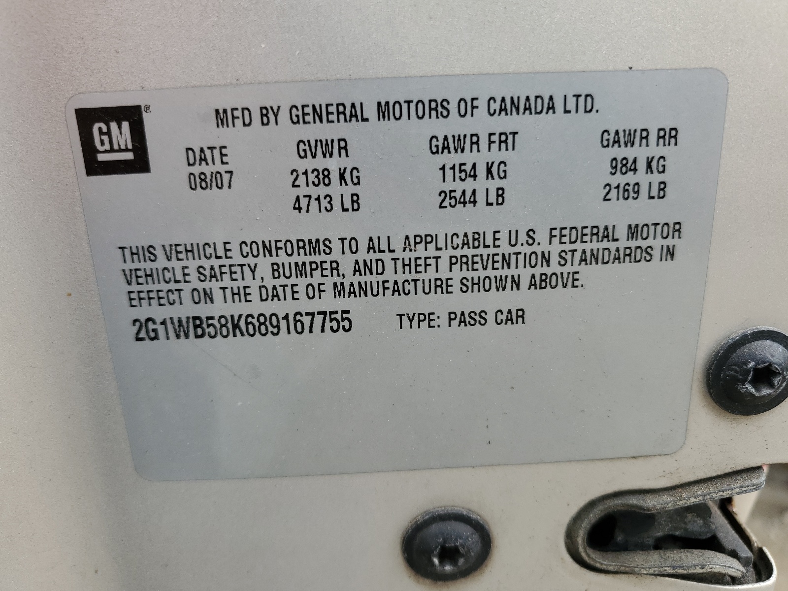 2G1WB58K689167755 2008 Chevrolet Impala Ls