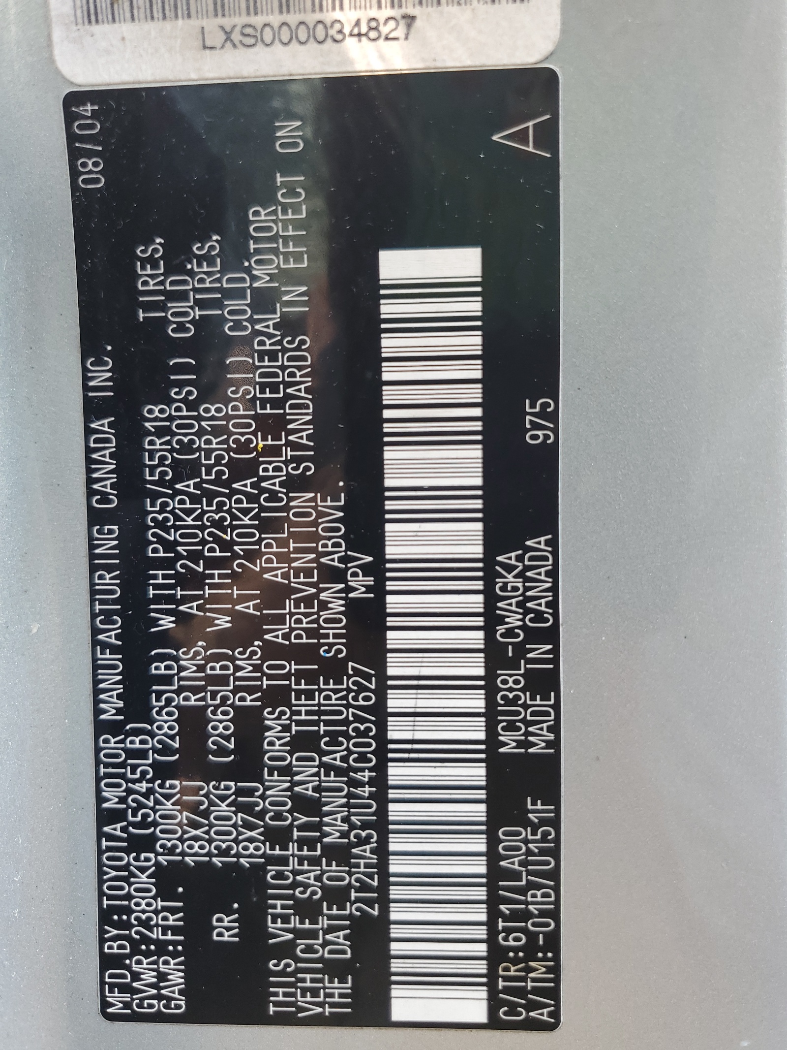 2T2HA31U44C037627 2004 Lexus Rx 330