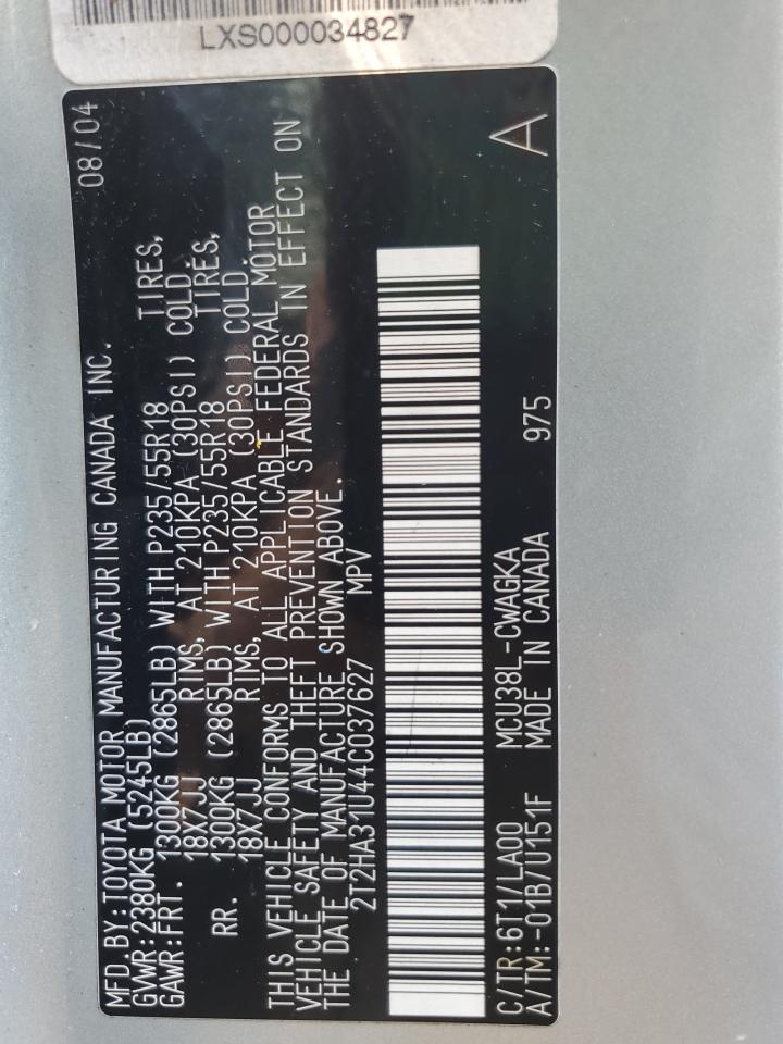 2004 Lexus Rx 330 VIN: 2T2HA31U44C037627 Lot: 63027084