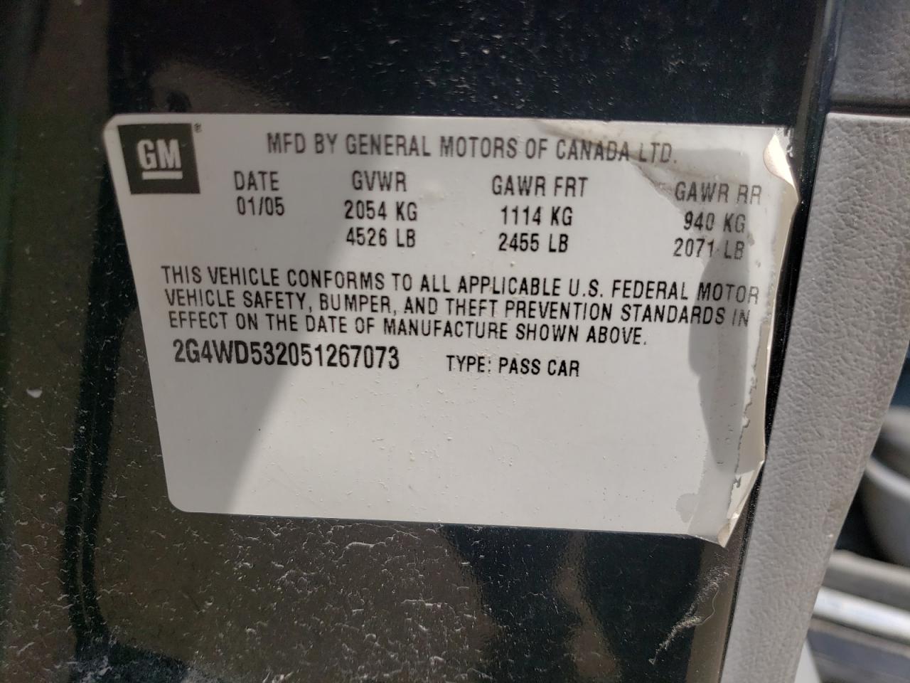 2005 Buick Lacrosse Cxl VIN: 2G4WD532051267073 Lot: 64683904