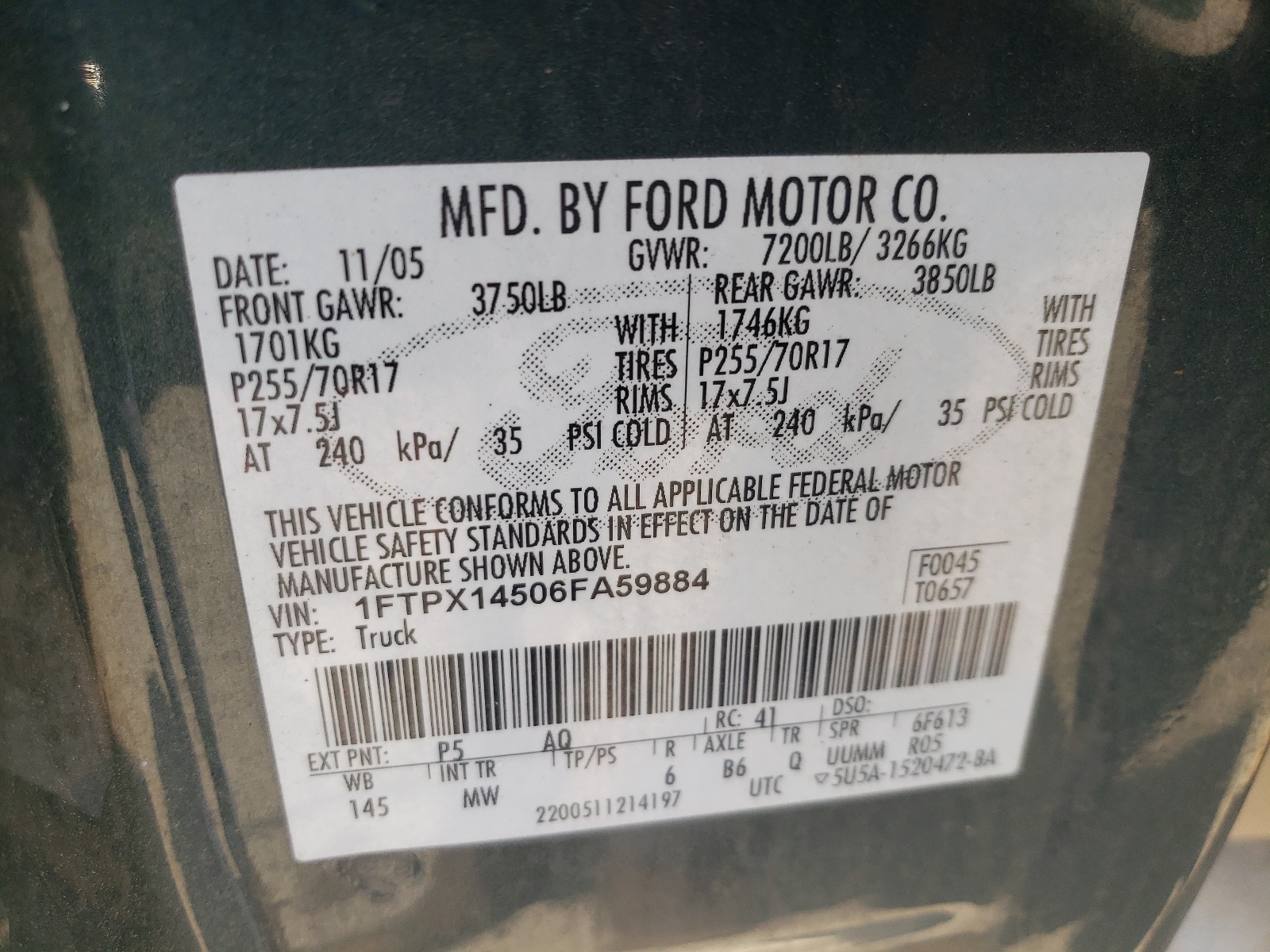 1FTPX14506FA59884 2006 Ford F150