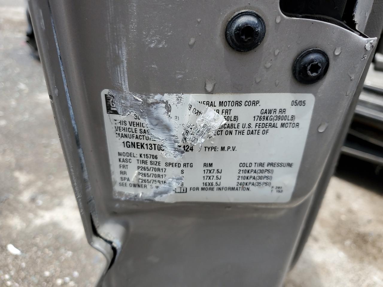 2005 Chevrolet Tahoe K1500 VIN: 1GNEK13T05R257424 Lot: 61230884