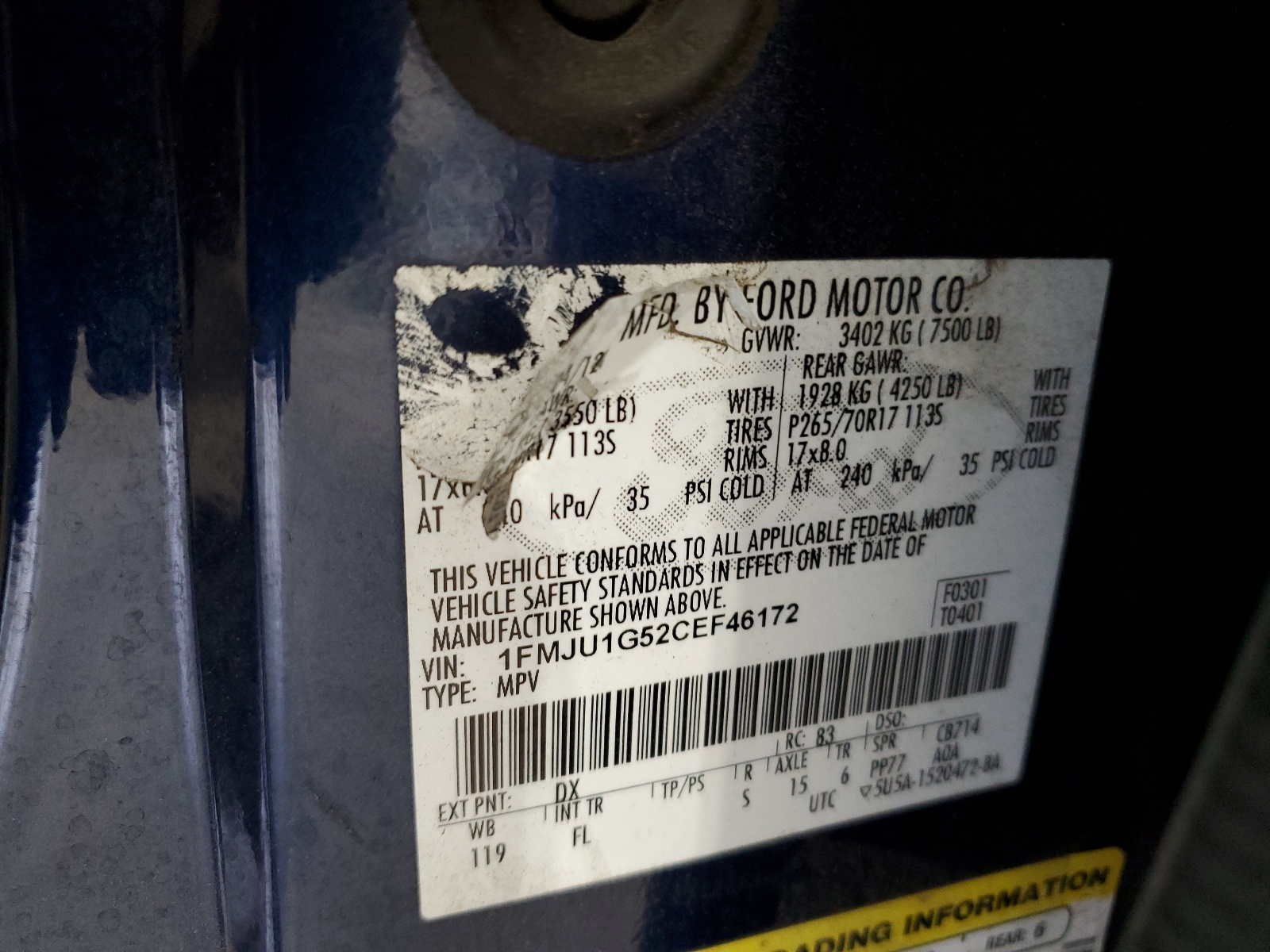 1FMJU1G52CEF46172 2012 Ford Expedition Xl