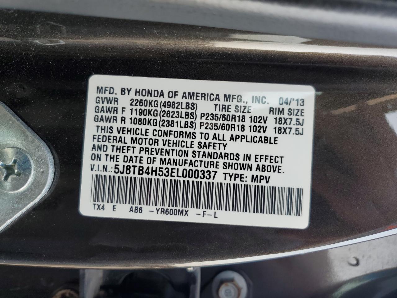 5J8TB4H53EL000337 2014 Acura Rdx Technology