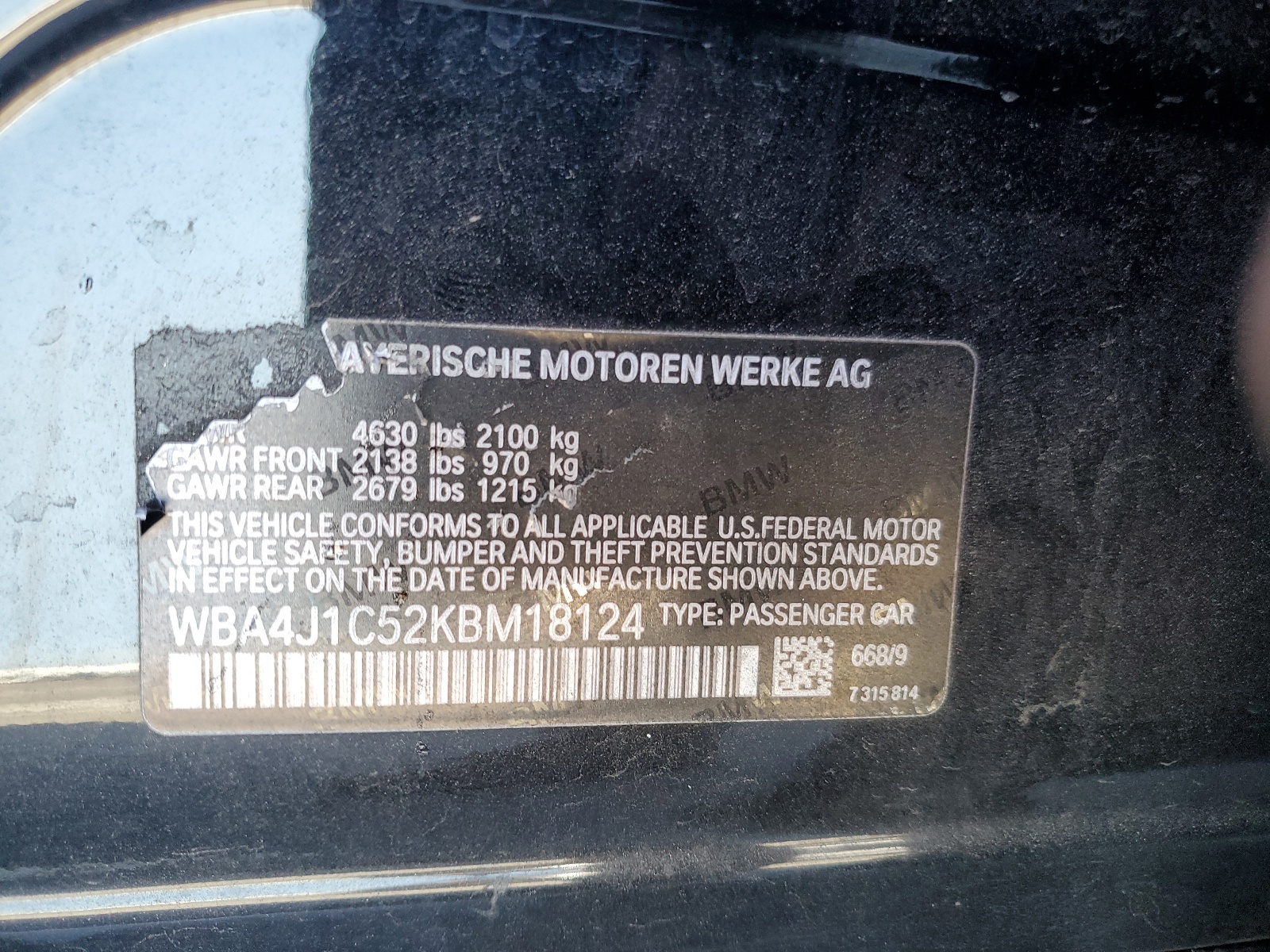 WBA4J1C52KBM18124 2019 BMW 430I Gran Coupe