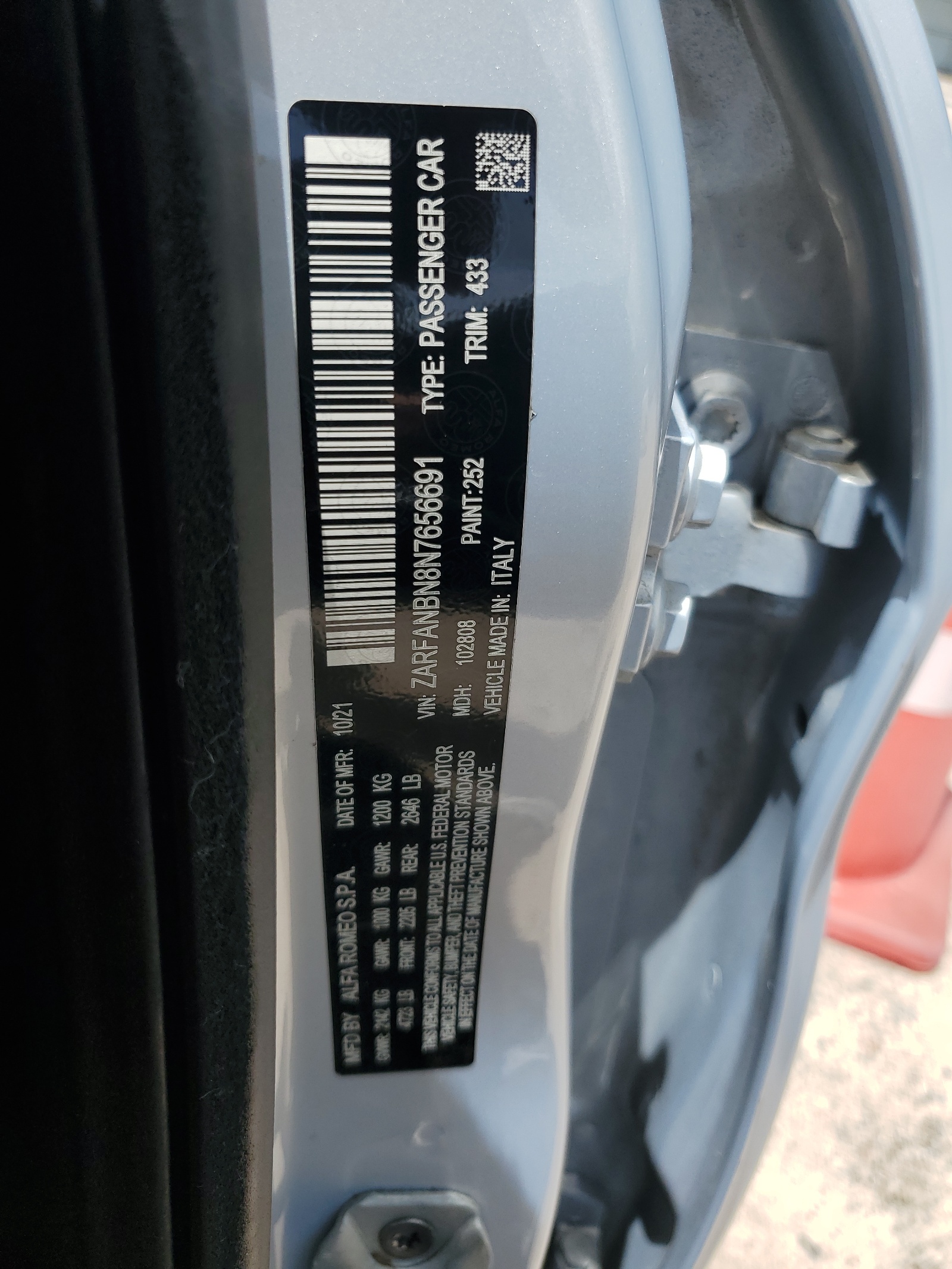 ZARFANBN8N7656691 2022 Alfa Romeo Giulia Super