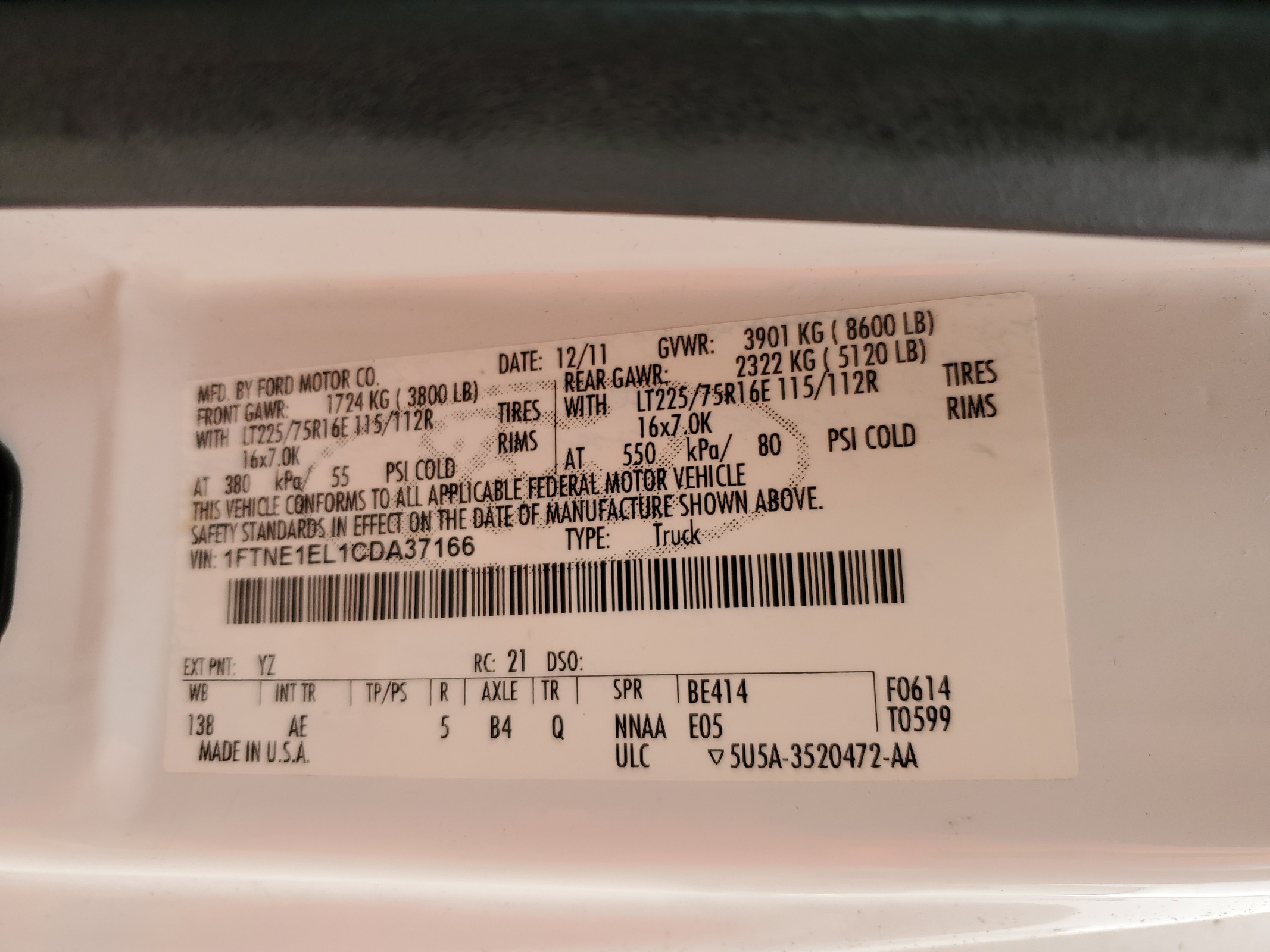 1FTNE1EL1CDA37166 2012 Ford Econoline E150 Van