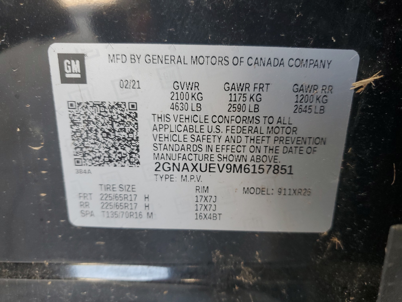 2GNAXUEV9M6157851 2021 Chevrolet Equinox Lt