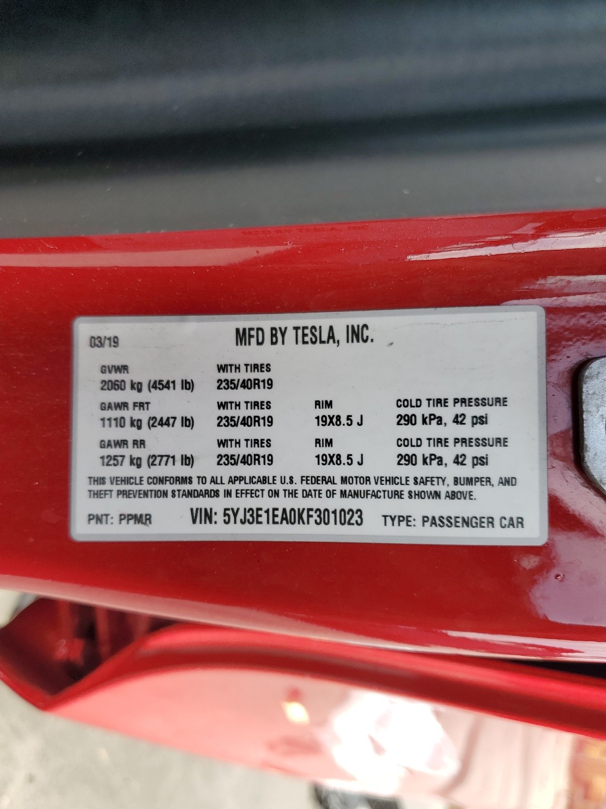 5YJ3E1EA0KF301023 2019 Tesla Model 3