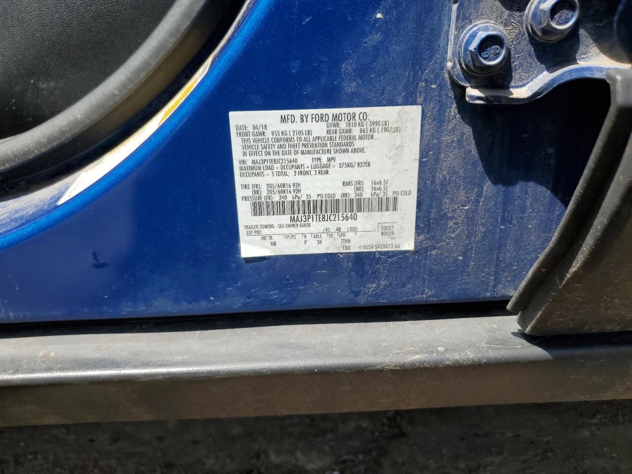 2018 Ford Ecosport Se VIN: MAJ3P1TE8JC215640 Lot: 63098774