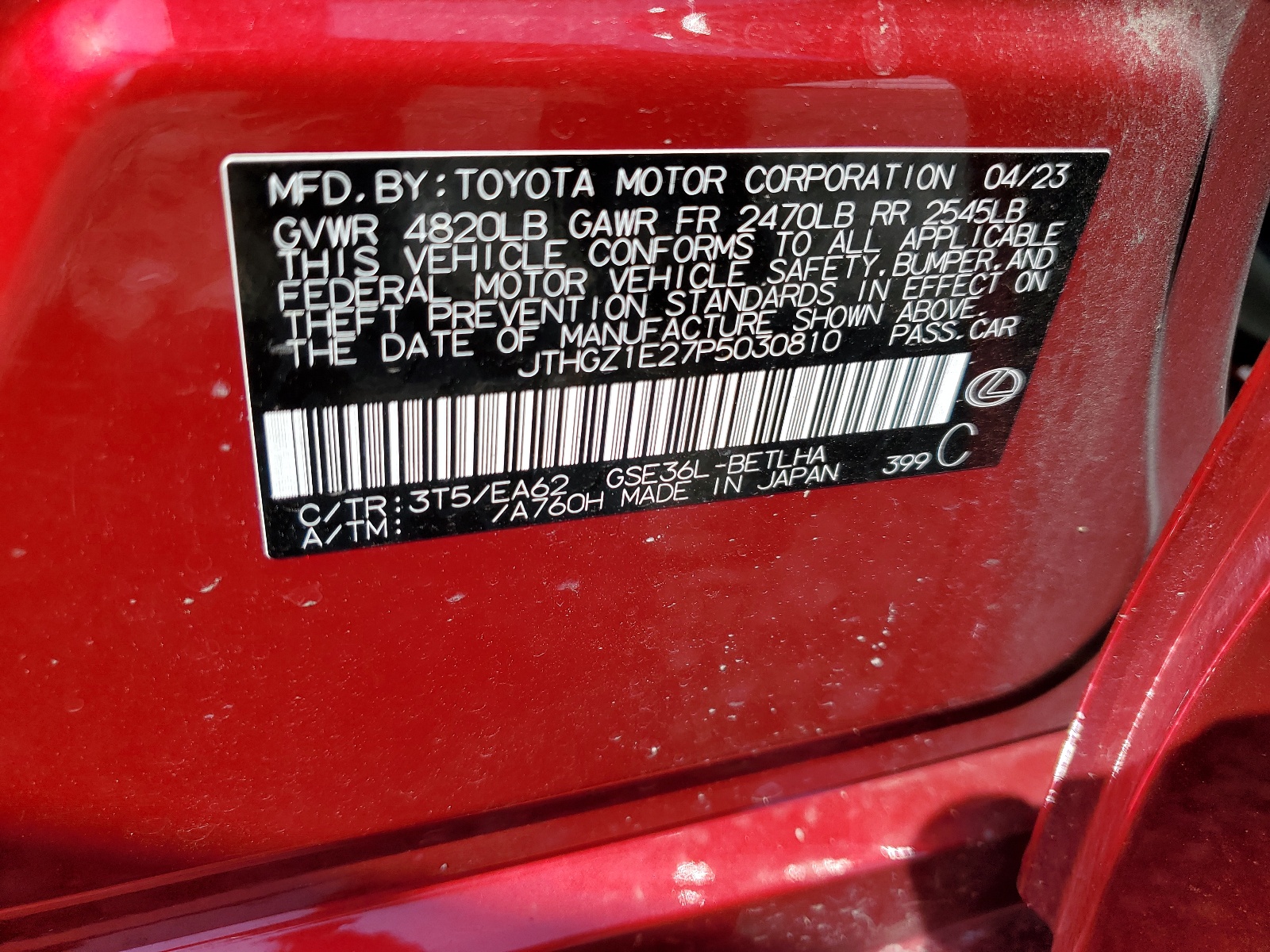 JTHGZ1E27P5030810 2023 Lexus Is 350 F-Sport