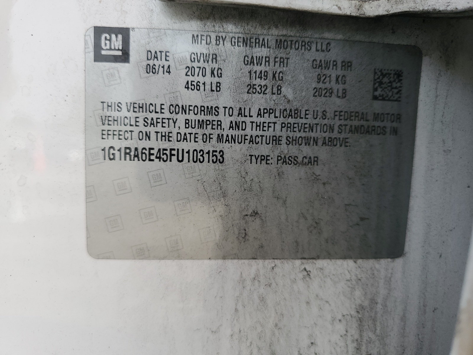 1G1RA6E45FU103153 2015 Chevrolet Volt