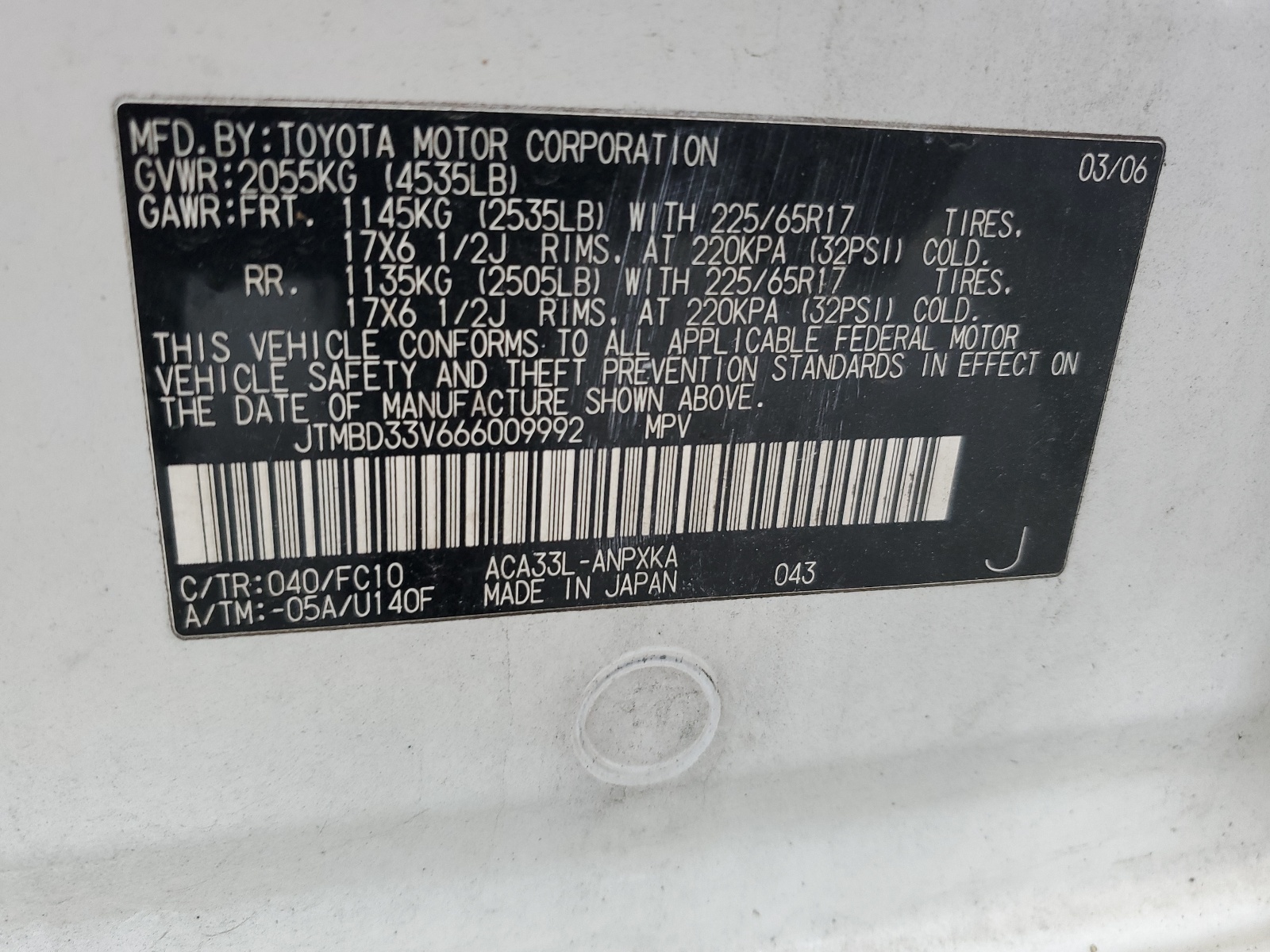 JTMBD33V666009992 2006 Toyota Rav4